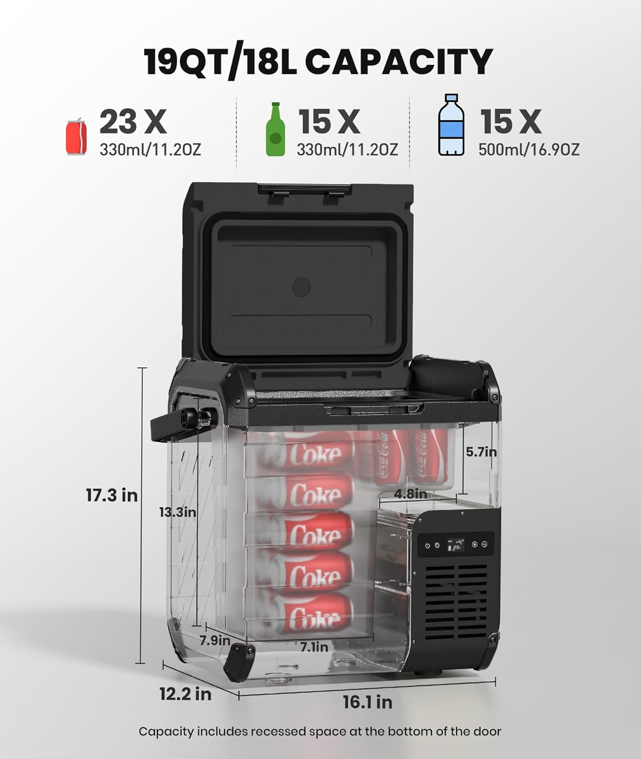 EENOUR D18 12 Volt Car Refrigerator, Portable Freezer 19Qt/18L, Compressor Electric Cooler, -4~50℉, 12/24V DC, 110~240V AC, 12V Fridge for Camping, Road Trips, RV, Truck (Battery Not Included) - Black