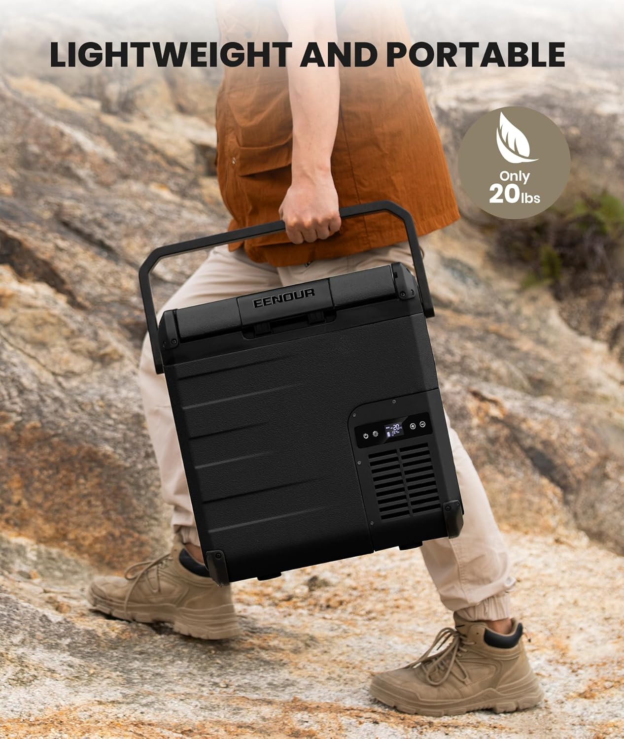 EENOUR D18 12 Volt Car Refrigerator, Portable Freezer 19Qt/18L, Compressor Electric Cooler, -4~50℉, 12/24V DC, 110~240V AC, 12V Fridge for Camping, Road Trips, RV, Truck (Battery Not Included) - Black